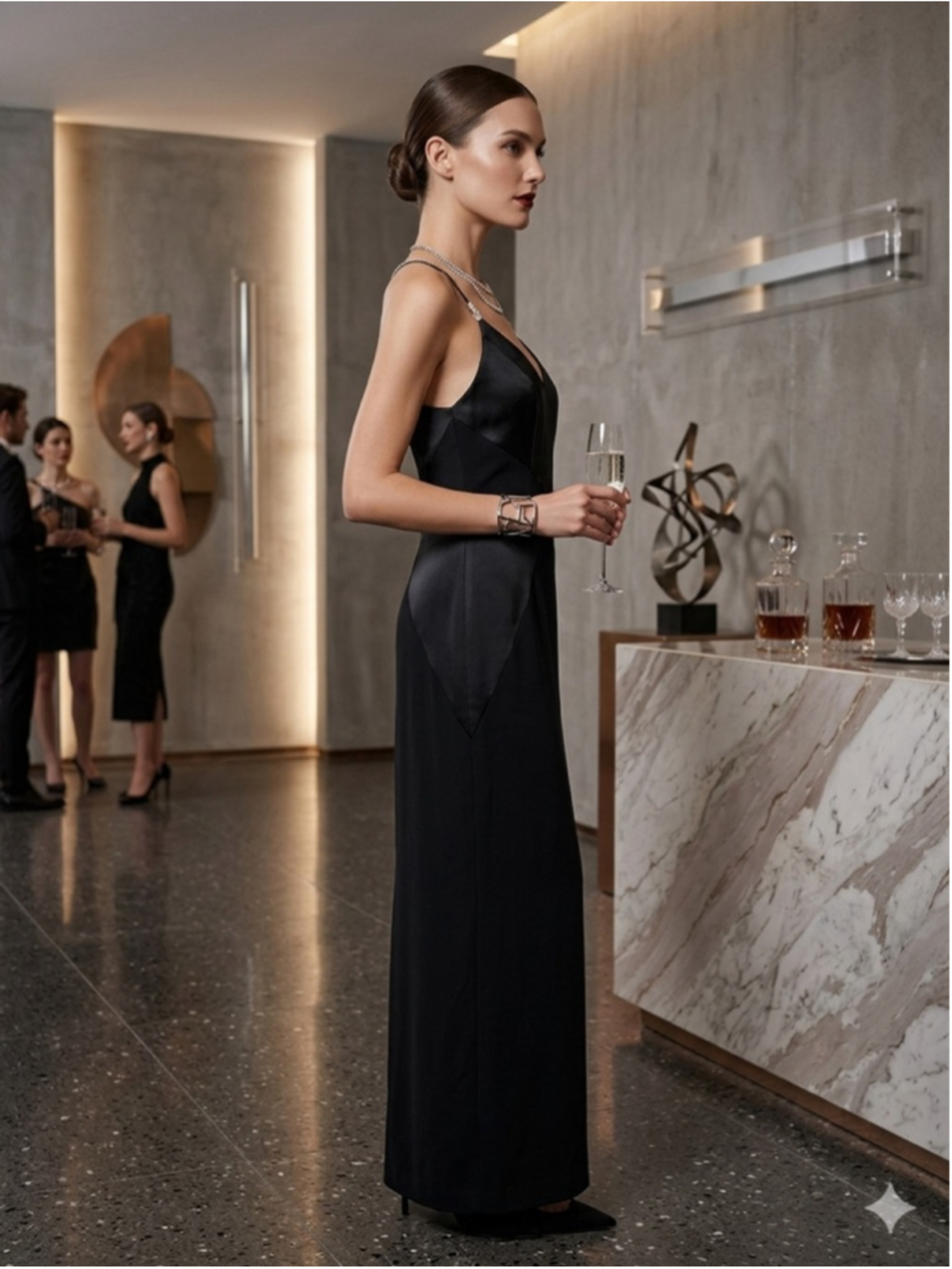 Adrianna Papell Evening Vintage Black Silk-Like Maxi Gown Minimalist Glam 8 - Picture 3 of 14